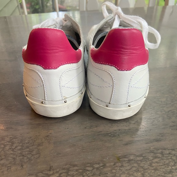 Rebecca Minkoff Leather Studded Accents Sneakers White/Pink - Picture 3 of 6